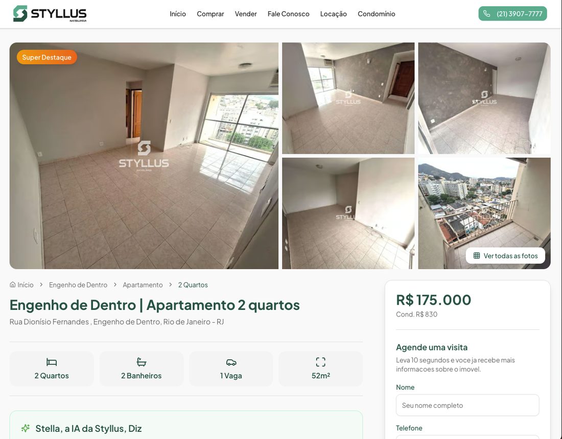 Listing detail page showing property photos, specs, price, and lead form — the full page loads at 3MB on mobile